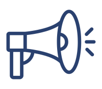 Icon of megaphone symbolizing awareness. The design is simple, outlined in dark blue.